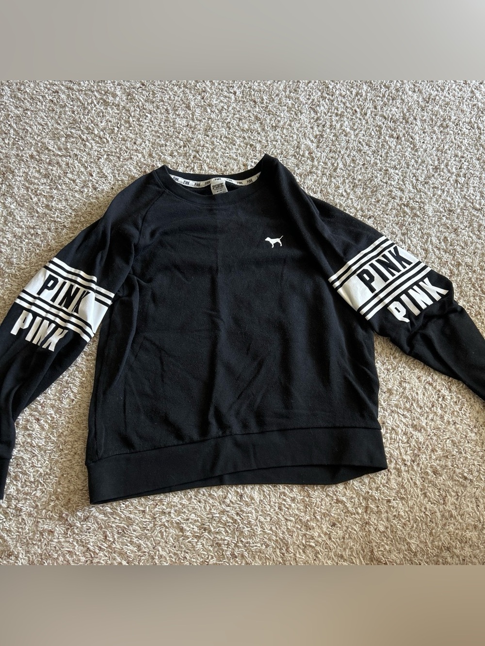 Victoria's Secret PINK Black Crewneck Sweater with White Logo Sleeves
